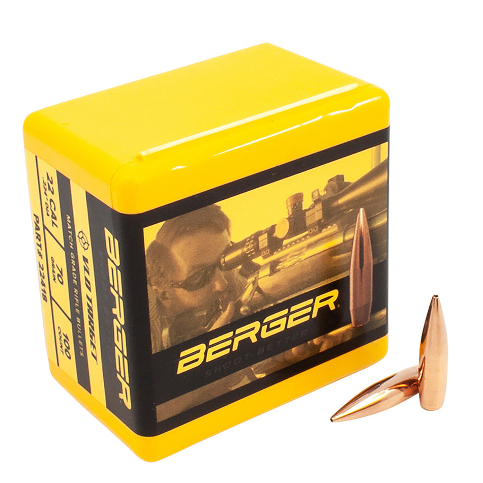 Berger 22Cal 70gr VLD Target Long Range Match Grade Reloading Bullets 100/Box
