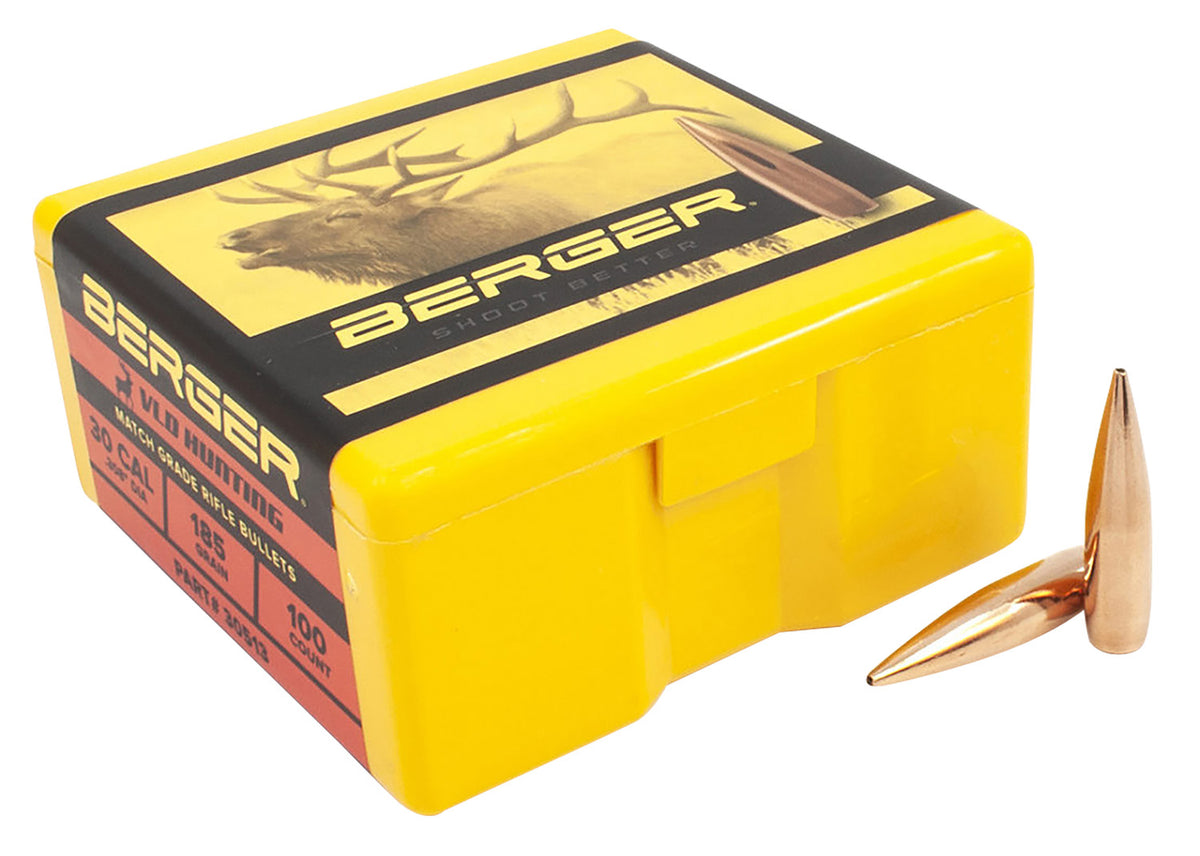 Berger 30 Caliber 185 Grain VLD Hunting Long Range Bullets 100/Box