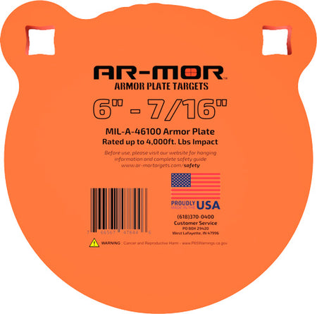 AR-MOR 6" MIL46100 Steel Shooting Gong 7/16" Thick Orange Round