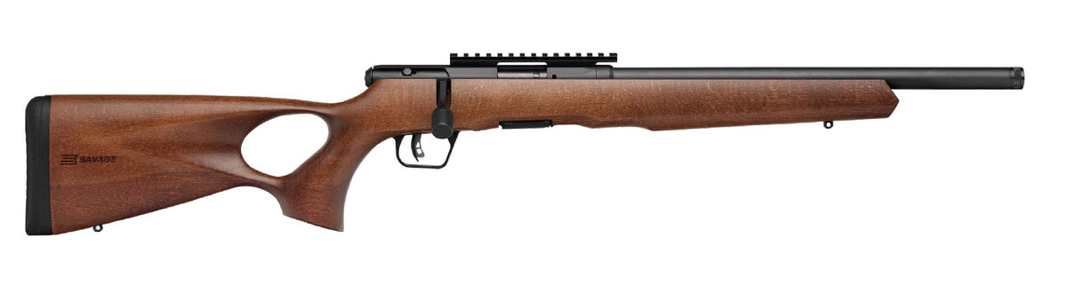 Savage Arms 70217 B Series Timber 22 LR 10+1 18" Matte Black Threaded Barrel, Matte Black Picatinny Rail Carbon Steel Receiver, Woodgrain Fixed Thumbhole Stock