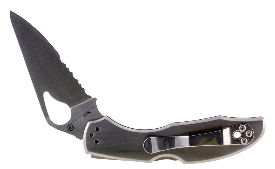 Spyderco BY04PS2 Byrd Meadowlark 2 2.94" Folding Clip Point Part Serrated 8Cr13MoV SS Blade Stainless Steel Handle with Pocket Clip