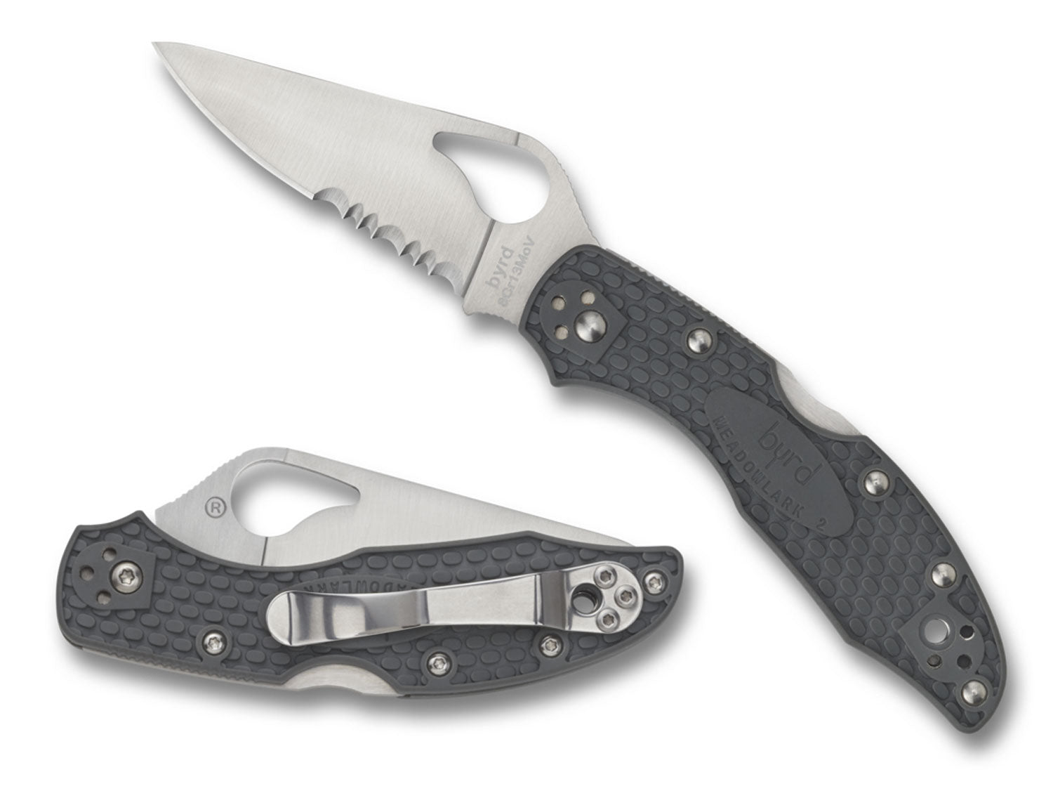 Spyderco BY04PSBK2 Byrd Meadowlark 2 Lightweight 2.87" Folding Drop Point Part Serrated 8Cr13MoV SS Blade Black Textured FRN Handle with Pocket Clip