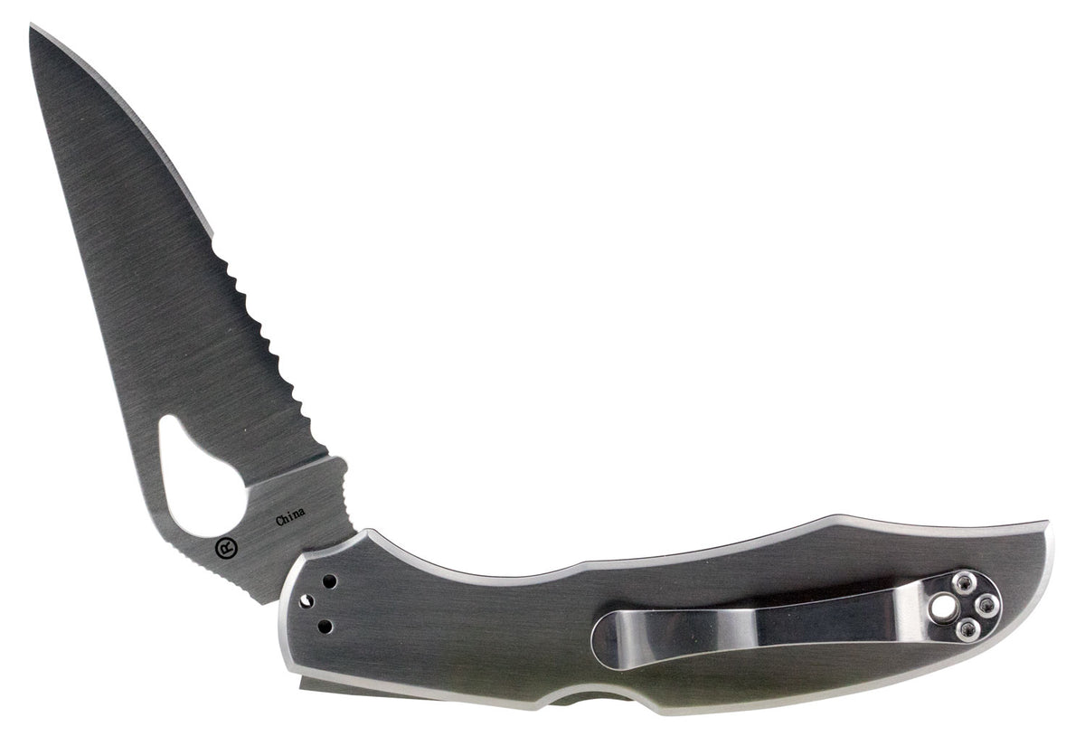 Spyderco BY03PS2 Byrd Cara Cara 2 3.75" Folding Drop Point Part Serrated 8Cr13MoV SS Blade Stainless Steel Handle with Pocket Clip