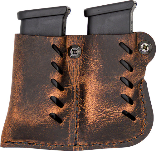 VersaCarry Leather Double Magazine Pouch Single Stack Distressed Brown
