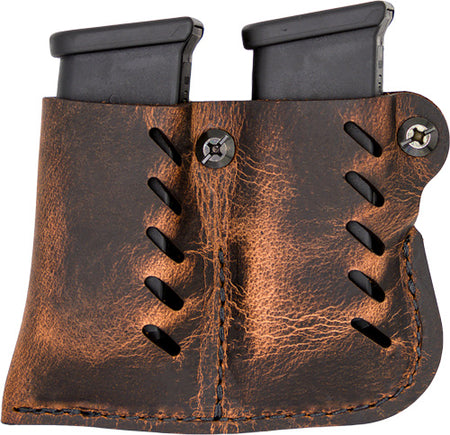 VersaCarry Leather Double Magazine Pouch Single Stack Distressed Brown