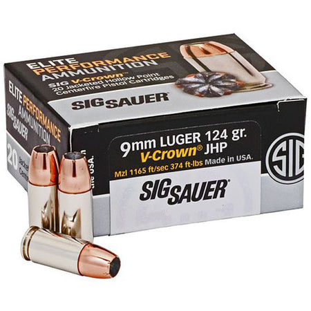 Sig Sauer Elite Performance V-Crown 9mm Luger / Parabellum 124 gr JHP ammo