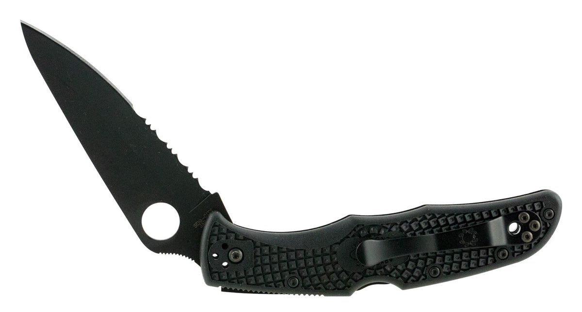 Spyderco C10PSBBK Endura 4 Lightweight 3.75" Folding Clip Point Part Serrated Black TiCN VG-10 Blade Black FRN Handle with Pocket Clip