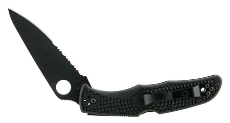 Spyderco C10PSBBK Endura 4 Lightweight 3.75" Folding Clip Point Part Serrated Black TiCN VG-10 Blade Black FRN Handle with Pocket Clip