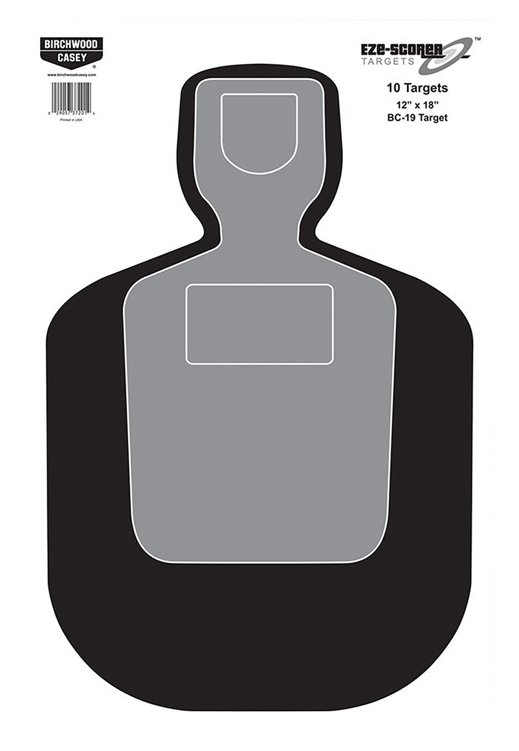 Birchwood Casey EZE-Scorer BC-19 Silhouette Hanging Paper Target 12"x18" Black/Gray/White 10 Pack