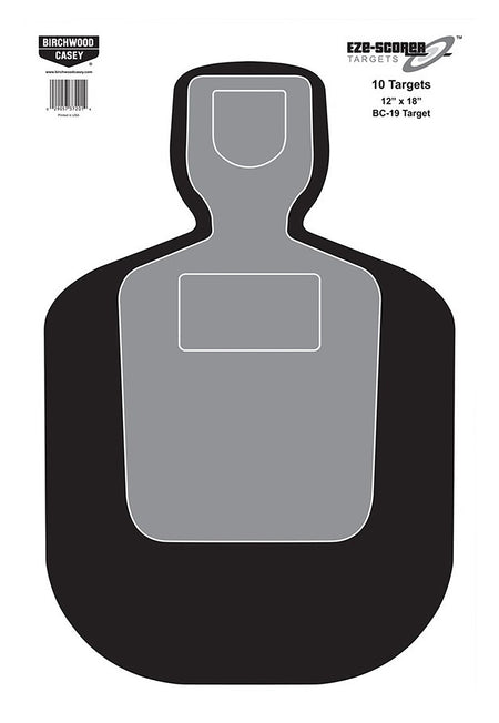 Birchwood Casey EZE-Scorer BC-19 Silhouette Hanging Paper Target 12"x18" Black/Gray/White 10 Pack