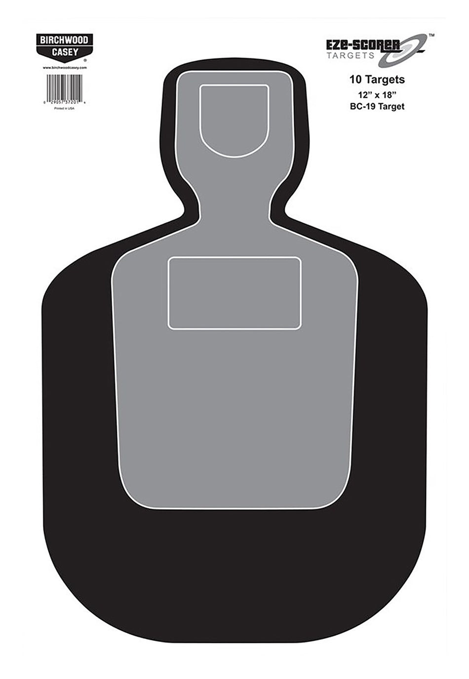 Birchwood Casey EZE-Scorer BC-19 Silhouette Hanging Paper Target 12"x18" Black/Gray/White 10 Pack