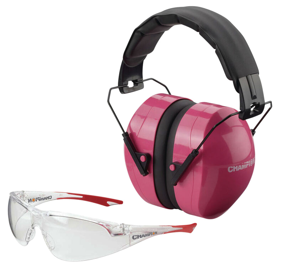 Champion Targets 40624 Eyes & Ears Combo 26 dB Passive Muff & Ballistic Shooting Glasses Pink/Black Adult