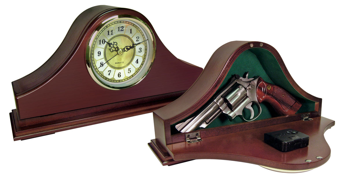 Peace Keeper Mantle Gun Concealment Clock Mahogany Wood Holds 1 Handgun 14.62"x7.37"x3.75"