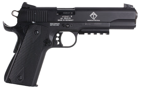 GSG GSG1911ADOP M1911 ADOP 22 LR 10+1 5" Black Steel/Threaded Barrel & Serrated Slide, Zinc Alloy w/Accessory Rail & Beavertail Frame Black Double Diamond Polymer Grip