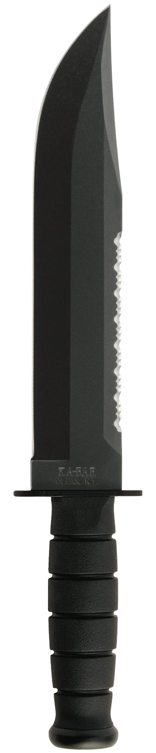 Ka-Bar 2211 Big Brother 9.38" Fixed Blade Top Serrated Black 1095 Cro-Van Steel Kraton G Handle w/ Leather Sheath