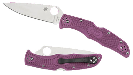 Spyderco C10FPPR Endura 4 Lightweight 3.75" Folding Clip Point Plain VG-10 SS Blade Purple FRN Handle with Pocket Clip