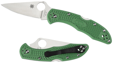 Spyderco C11FPGR Delica 4 Lightweight 2.88" Folding Drop Point Plain VG-10 SS Blade Green FRN Handle with Pocket Clip