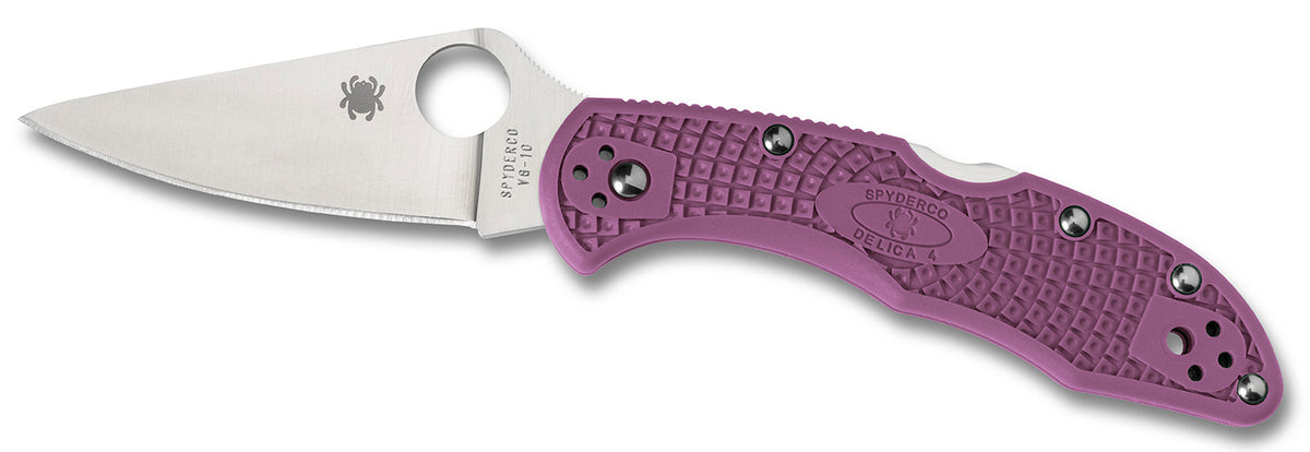 Spyderco CLLFPPR Delica 4 Lightweight 2.88" Folding Drop Point Plain VG-10 SS Blade Purple FRN Handle with Pocket Clip