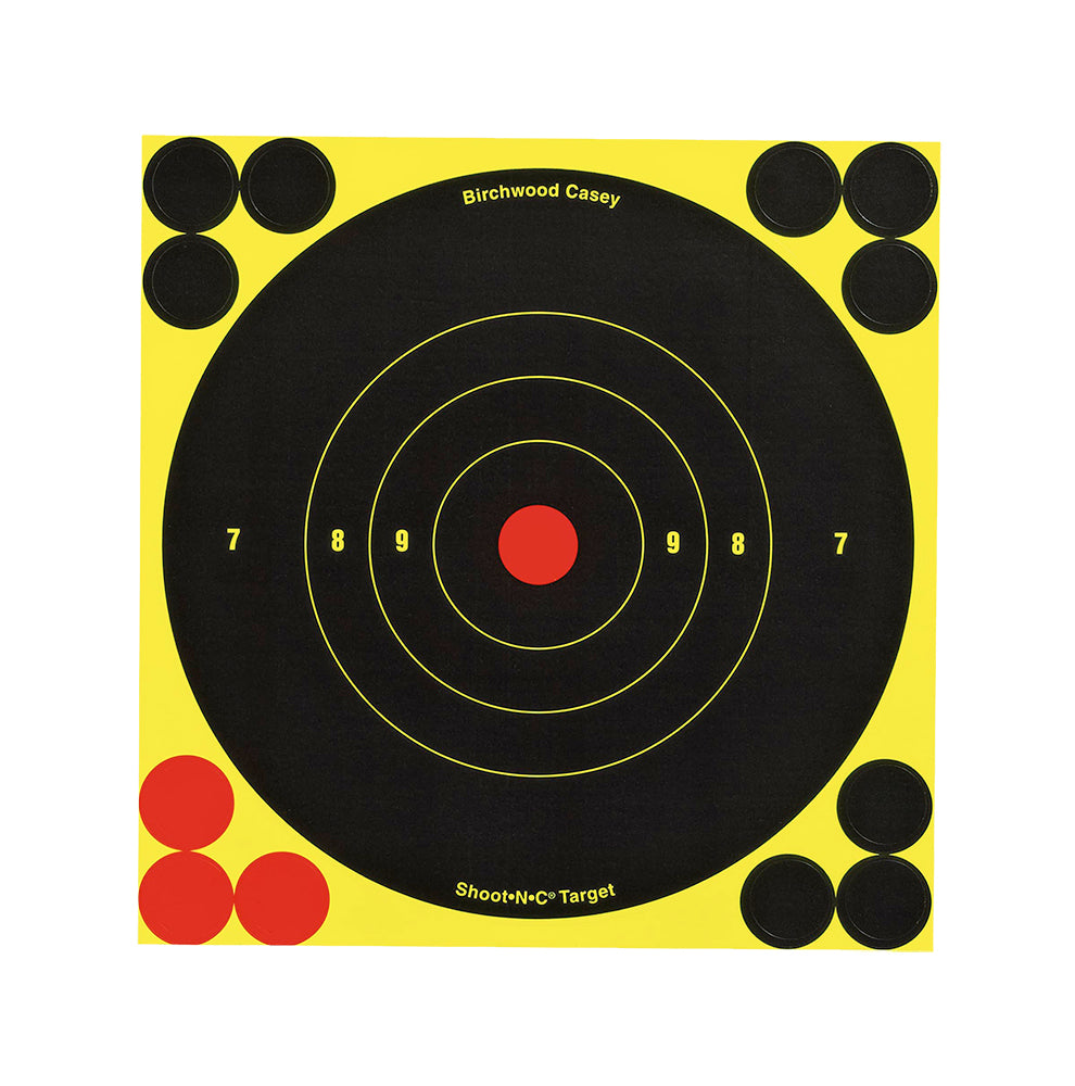 Birchwood Casey 34512 Shoot-N-C Reactive Self-Adhesive 6" Bullseye Targets Black/Yellow/Red 12 Pack