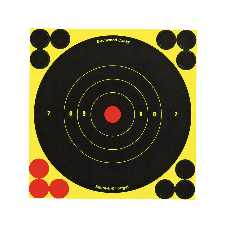 Birchwood Casey 34512 Shoot-N-C Reactive Self-Adhesive 6" Bullseye Targets Black/Yellow/Red 12 Pack