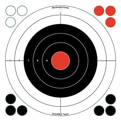 Birchwood Casey 33912 Stick-A-Bull 12" Bullseye Self-Adhesive Paper Targets Black/Red/White 5 Pack