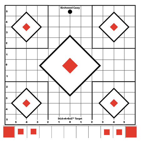 Birchwood Casey 33922 Stick-A-Bull 12" 5-Diamond Sight-In Self-Adhesive Paper Targets White/Red 5 Pack