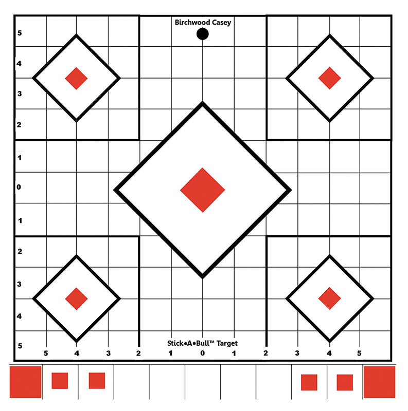 Birchwood Casey 33922 Stick-A-Bull 12" 5-Diamond Sight-In Self-Adhesive Paper Targets White/Red 5 Pack