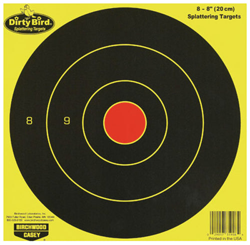 Birchwood Casey 35908 Dirty Bird 8" Bullseye Paper Hanging Targets Black/Yellow 8 Per Pkg