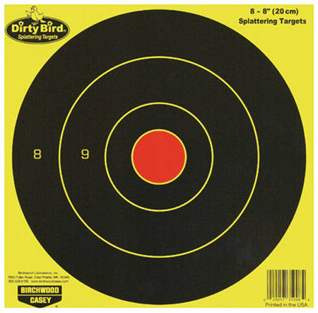 Birchwood Casey 35908 Dirty Bird 8" Bullseye Paper Hanging Targets Black/Yellow 8 Per Pkg