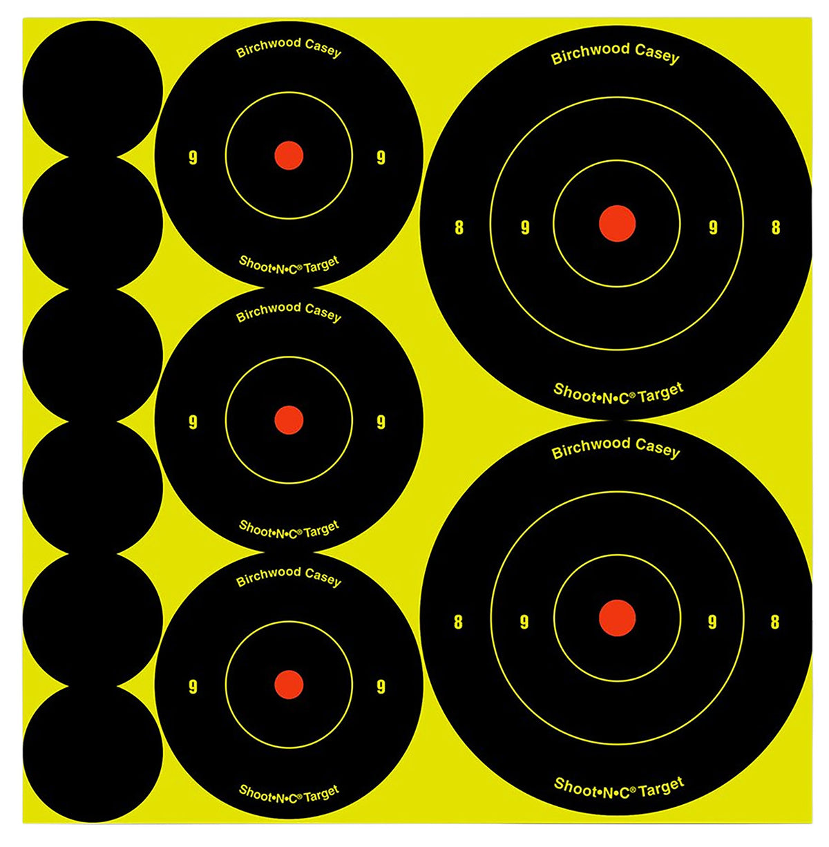 Birchwood Casey 34608 Shoot-N-C Reactive Target Variety Pack Self-Adhesive Black/Yellow Bullseye 132 Pack