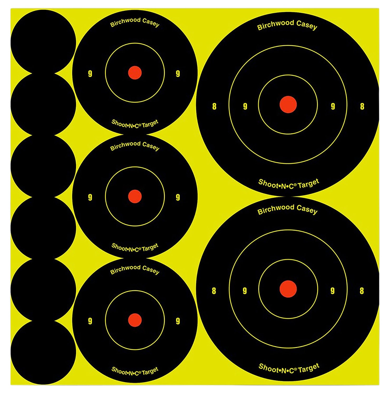 Birchwood Casey 34608 Shoot-N-C Reactive Target Variety Pack Self-Adhesive Black/Yellow Bullseye 132 Pack