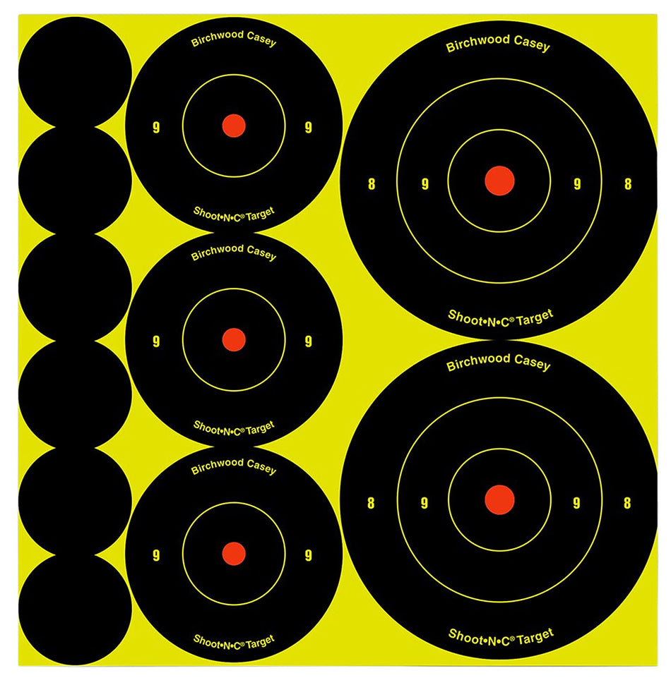 Birchwood Casey 34608 Shoot-N-C Reactive Target Variety Pack Self-Adhesive Black/Yellow Bullseye 132 Pack
