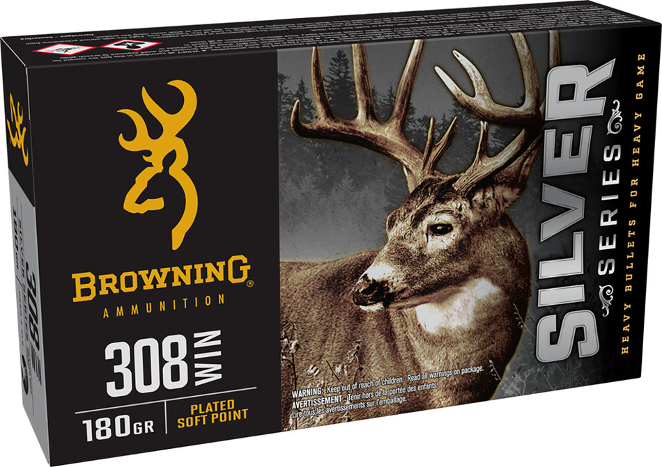 Browning B192603081 Silver Plated Soft Point 180 Grain .308 Win / 7.62x51mm 2743 ft lbs