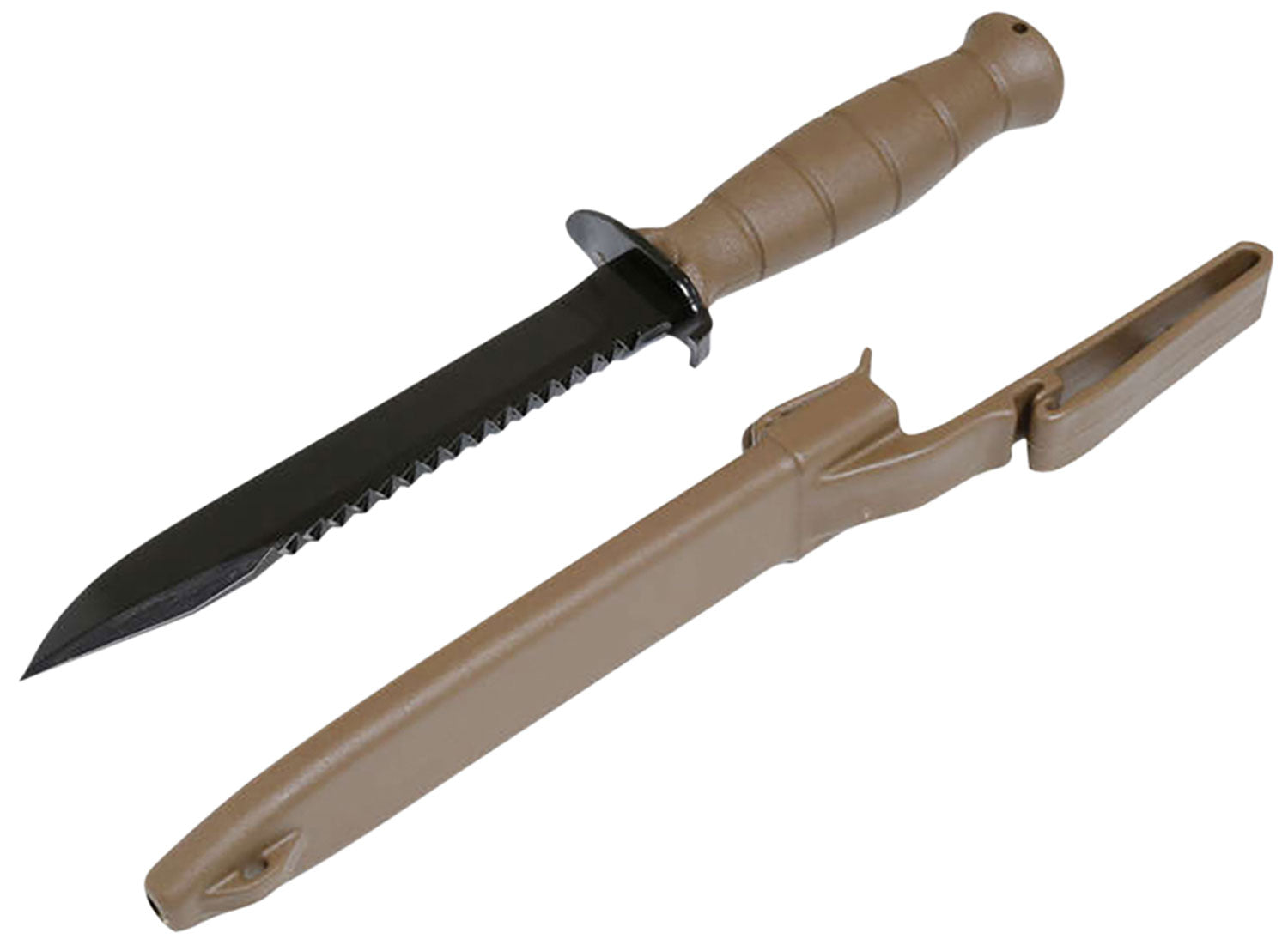 Glock KDO39179 Field Knife 7" Fixed Clip Point Plain/Saw Black Carbon Steel Blade, FDE Trimond Polymer Handle