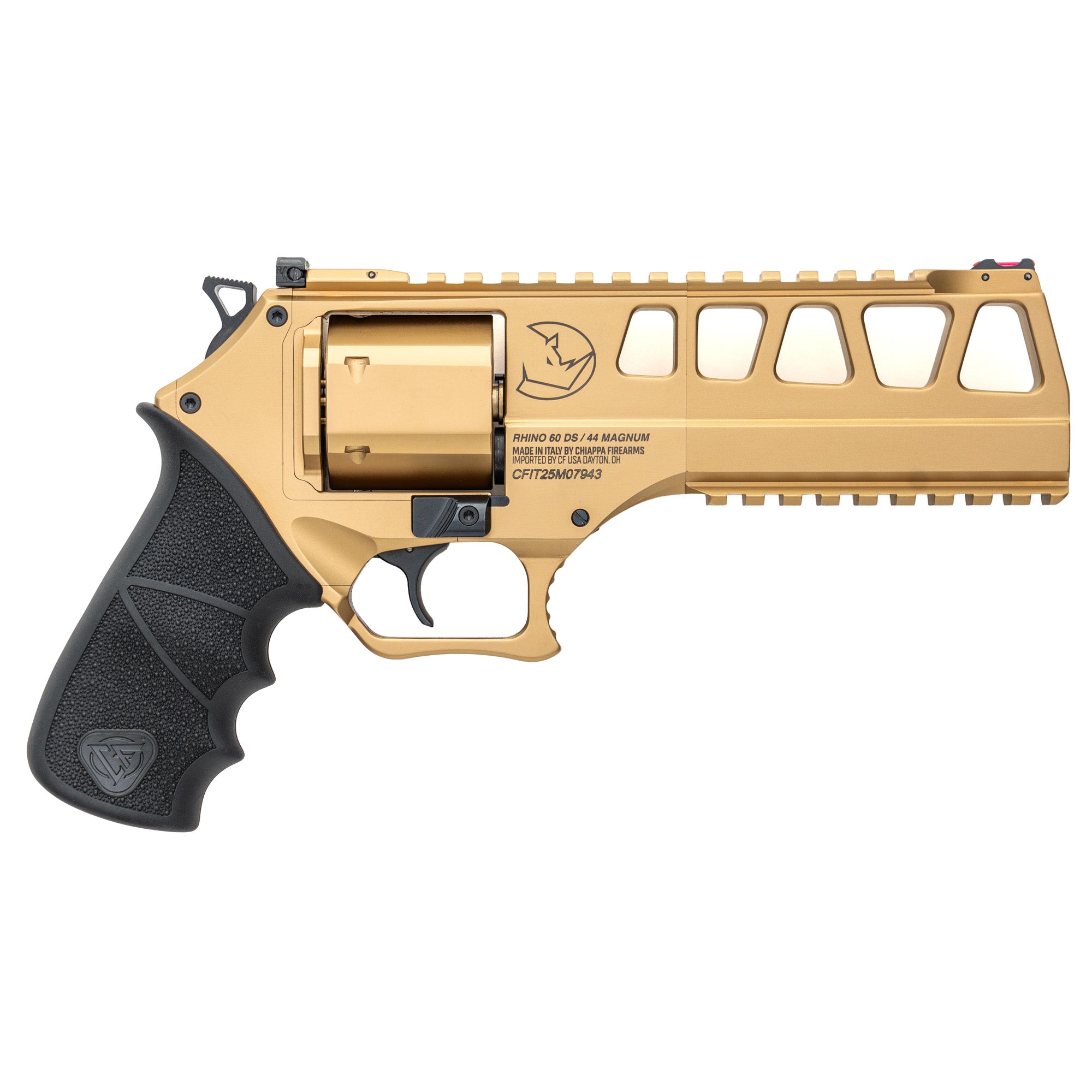 Chiappa Firearms 340355 Rhino 60DS L Frame 44 Mag 6 Shot 6" Gold Steel Barrel & Cylinder, Gold Alloy Frame, Black Hogue Rubber Grip