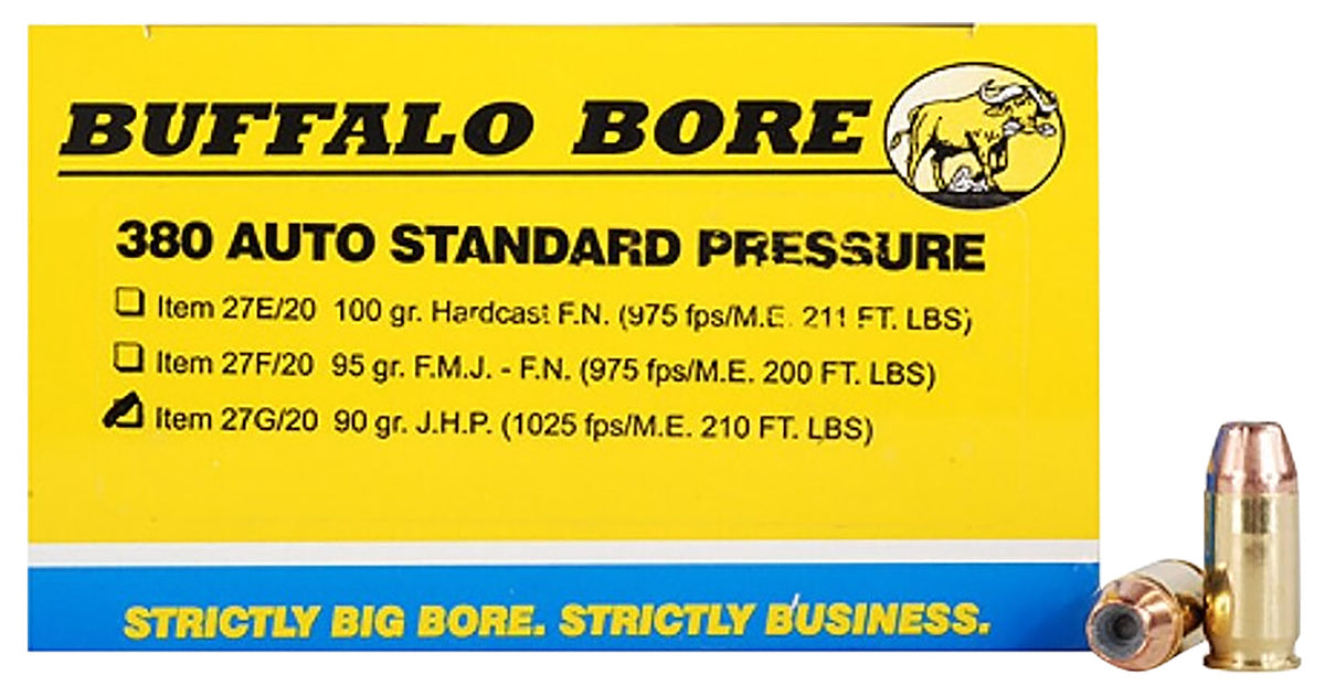 Buffalo Bore Standard Pressure .380 ACP/Auto 90 gr JHP ammo