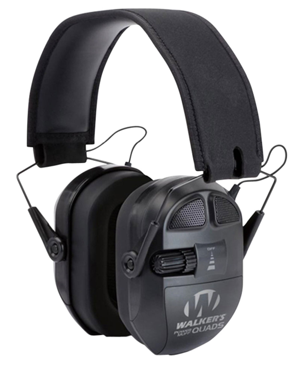 Walker's Ultimate Power Quad Muff 26 dB Over-the-Head Black Polymer Electronic Hearing Protection