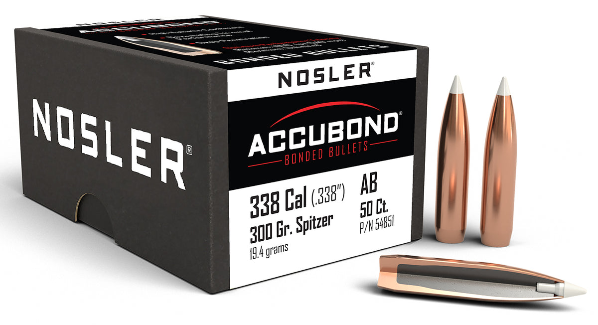 Nosler AccuBond 338Cal 300gr Heavy Polymer Tip Hunting Bullets 50/Box