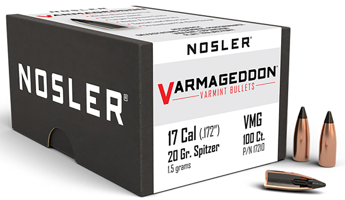 Nosler Varmageddon 17Cal 20gr FBT Polymer Tip Varmint Bullets 100/Box