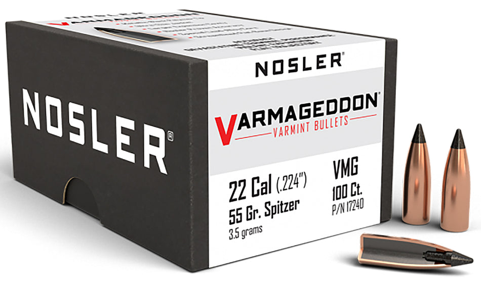 Nosler Varmageddon 22Cal 55gr FBT Copper Jacket Varmint Bullets 100/Box