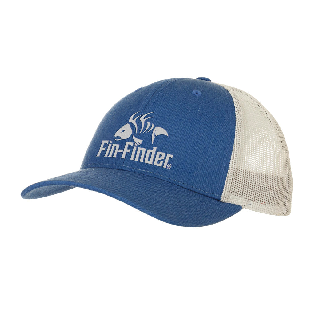 Fin Finder Logo Hat Heathered Royal and Light Grey Trucker