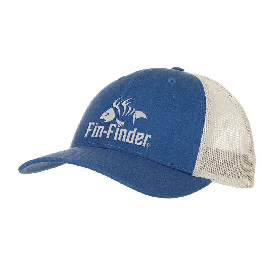 Fin Finder Logo Hat Heathered Royal and Light Grey Trucker