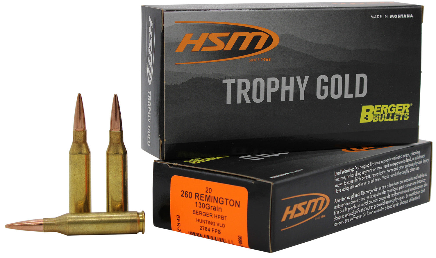 HSM 260130VLD Trophy Gold Berger Hunting VLD Match  130 Grain .260 Remington