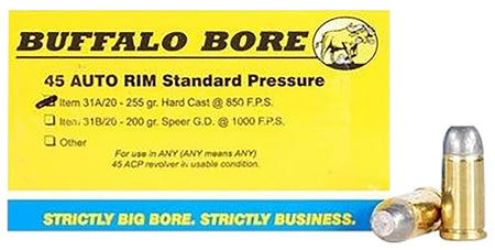 Buffalo Bore Standard Pressure .45 Auto Rim 255 gr Solid ammo