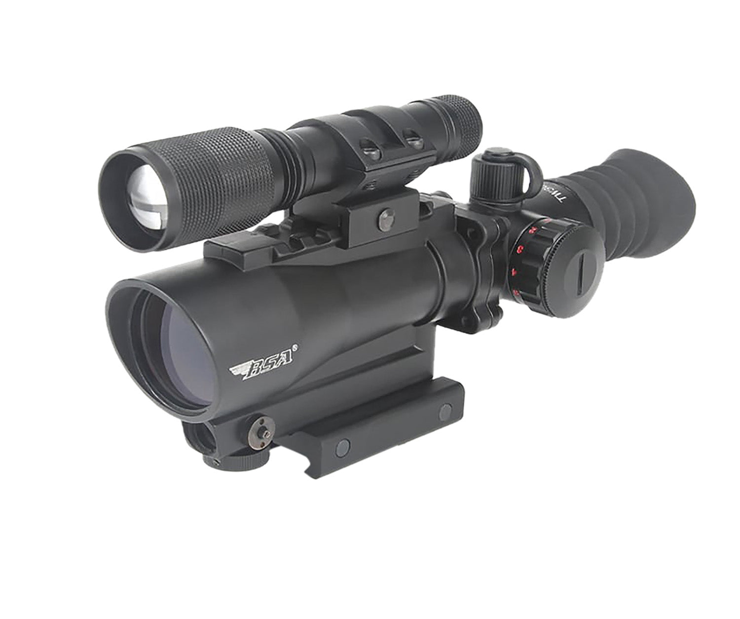 BSA TW30RDLL 30mm Red Dot Sight with Integrated Laser and Flashlight Matte Black 5 MOA
