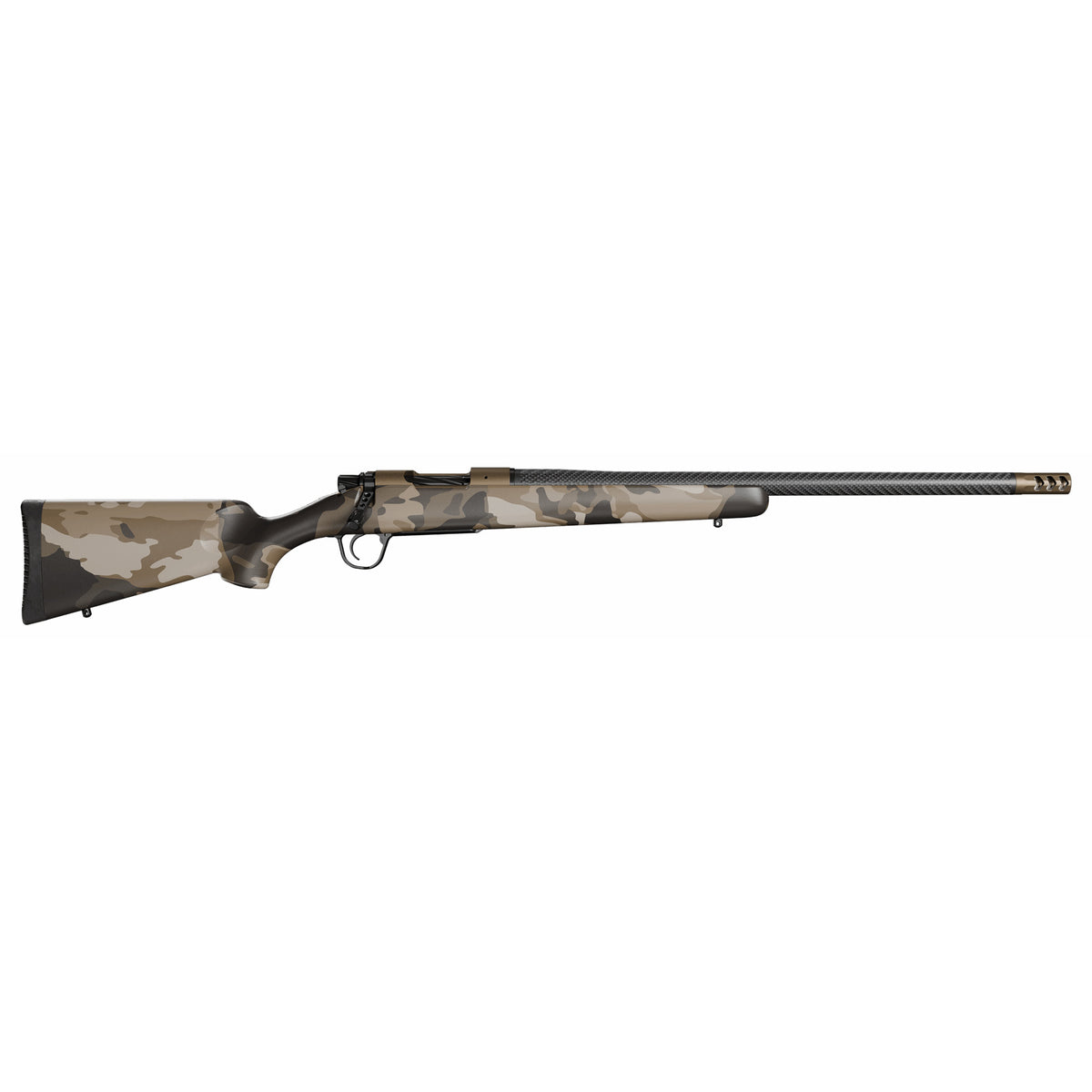 Christensen Arms 801-060083-00 Ridgeline FFT Full Size 22 Creedmoor 4+1 20" Carbon Fiber Threaded Barrel, Burnt Bronze Cerakote Steel Drilled & Tapped Receiver, Barren Dune Camo Fixed Synthetic Stock