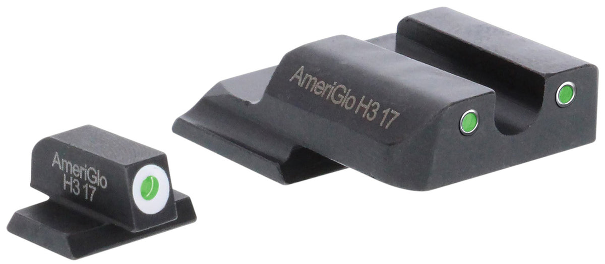 AmeriGlo SW145 Classic Tritium Sight Set for S&W M&P Shield - Green/White Outline Front & Rear