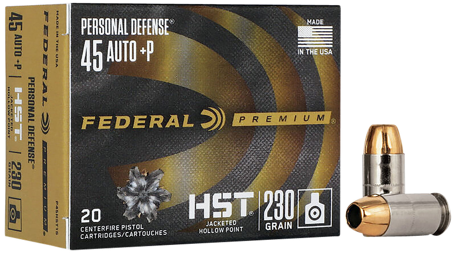 Federal P45HST1S Premium Personal Defense HST Jacketed Hollow Point  230 Grain .45 ACP/Auto