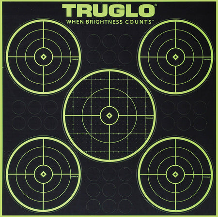 TruGlo TG11A6 Tru-See 5-Bull Self-Adhesive Paper Target Black/Green 12"x12" 6-Pack
