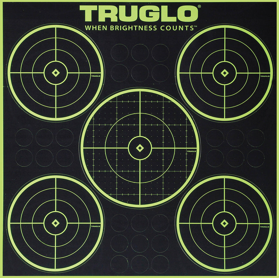 TruGlo TG11A6 Tru-See 5-Bull Self-Adhesive Paper Target Black/Green 12"x12" 6-Pack